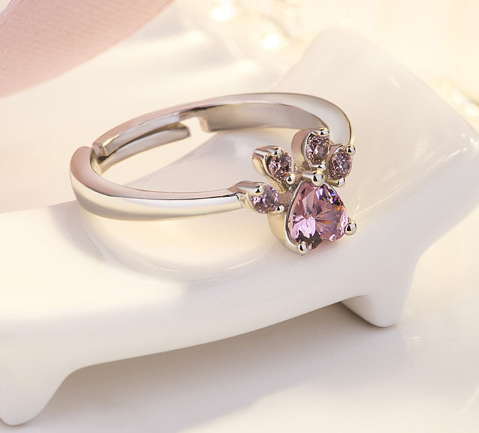 Paw Jewelry Set for Women – 4-Piece | Rose Gold with Zirconia Heart – Ring, Necklace, Earrings & Bracelet