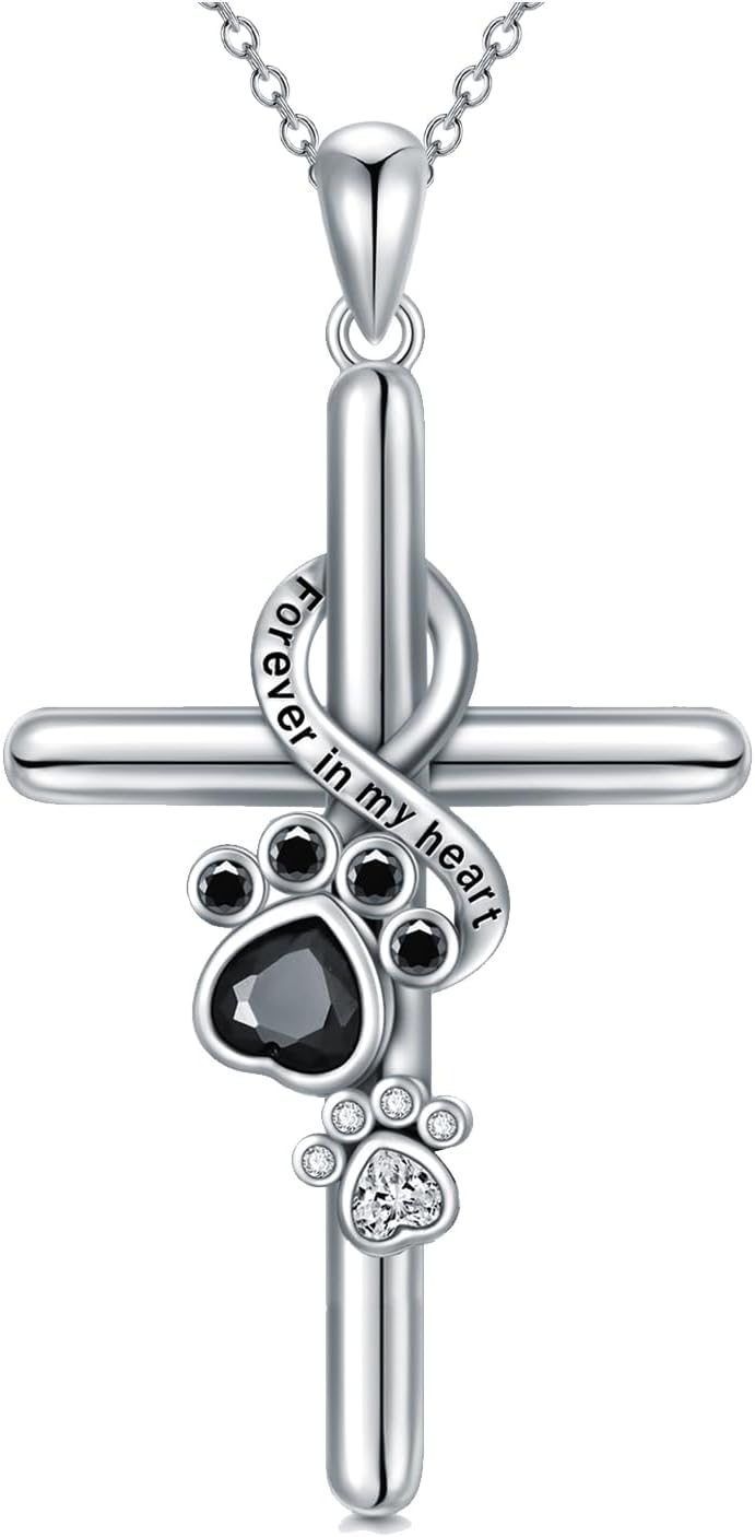 925 Sterling Silver Necklace – Paw Print / Cross Pendant