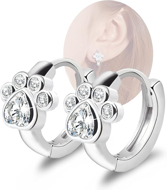 Small Hoop Earrings with Paw Print Motif – Animal Huggie Earrings for Women