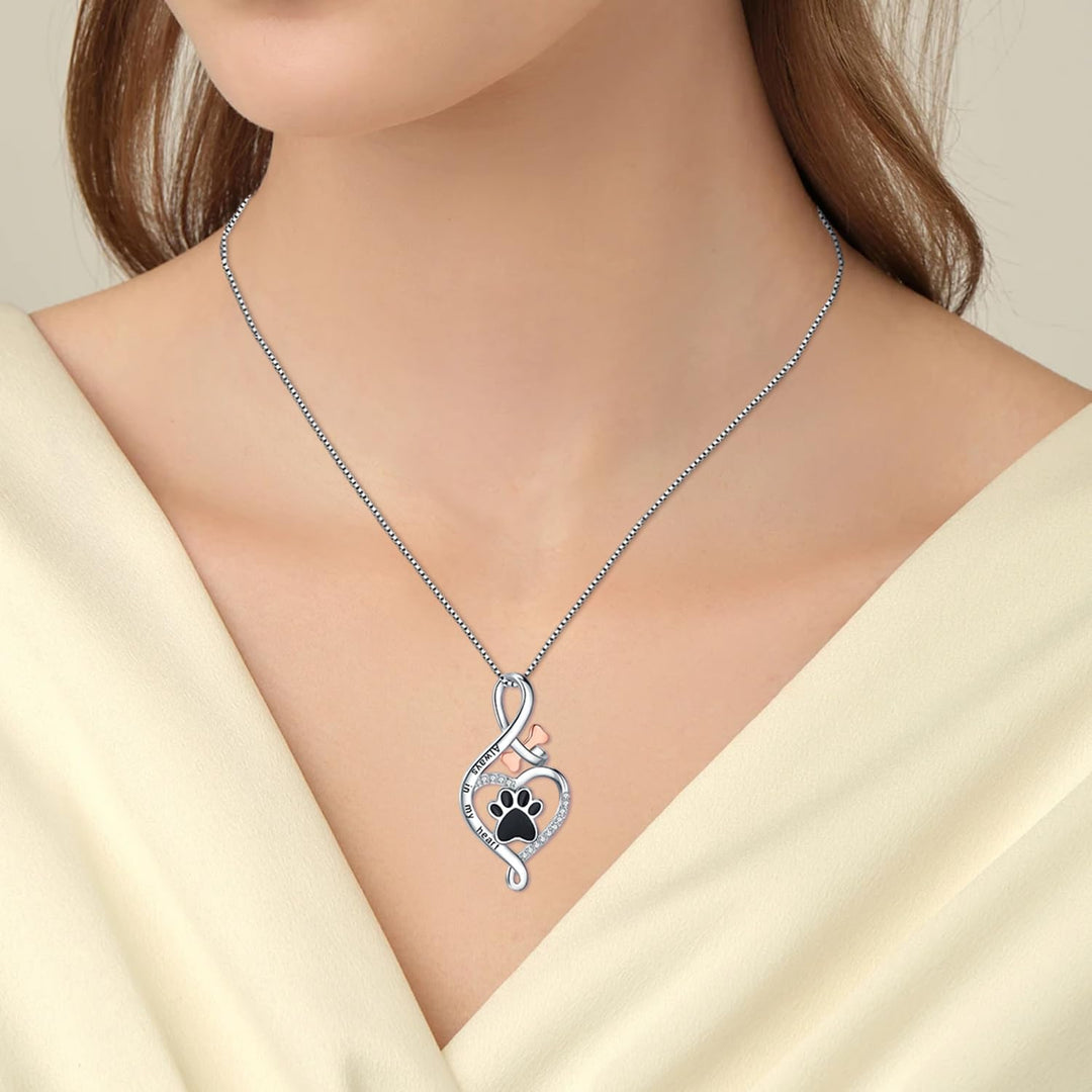 Lucky Necklace with Paw, Heart & Bone – "Always in my heart" Pendant
