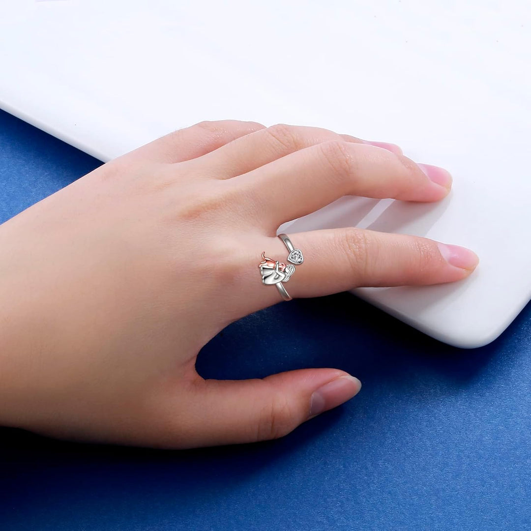 Dog Ring in 925 Sterling Silver and White Zirconia – Adjustable Ring