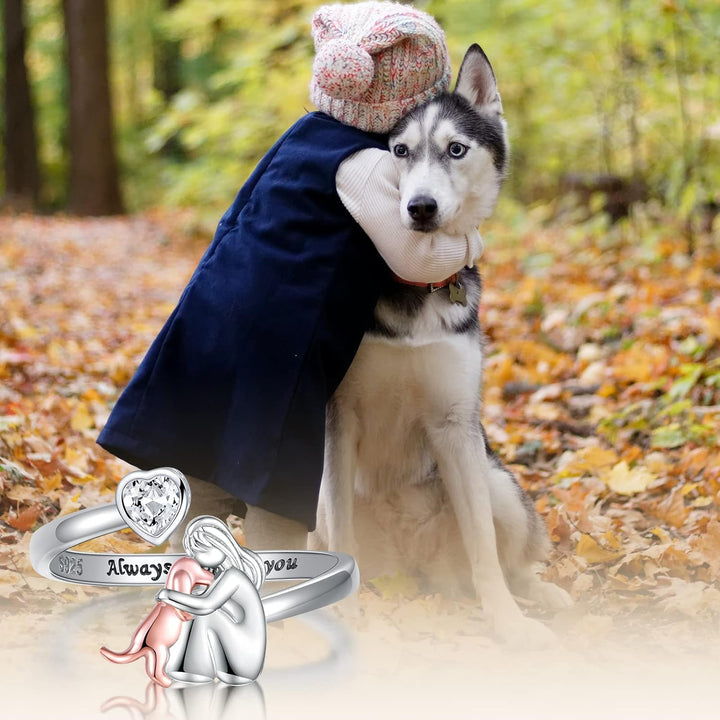 Dog Ring in 925 Sterling Silver and White Zirconia – Adjustable Ring