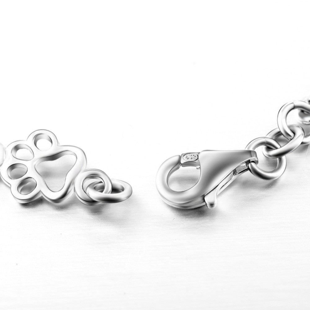 Bracelet with Dog Paw and Bone Charms Made of Pure Silver