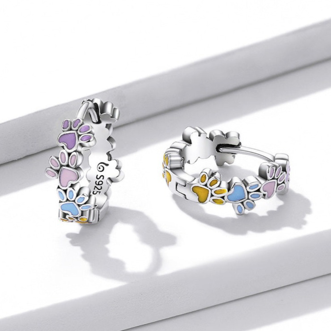 Colorful Paws Hoop Earrings made of 925 Sterling Silver