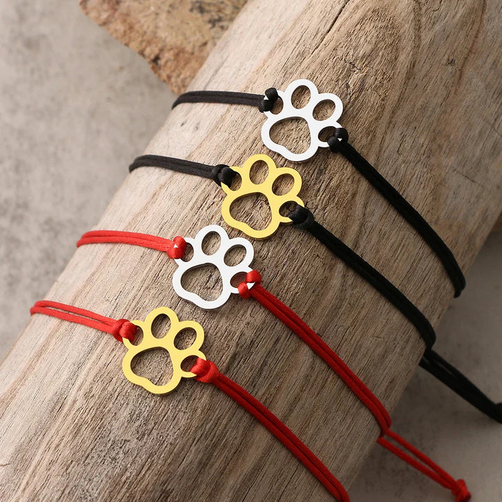 Adjustable Paw Bracelet with Black & Red Cord