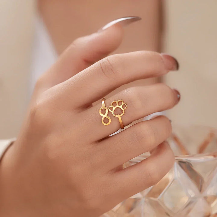 Adjustable Stainless Steel Infinity Paw Ring – Symbolic Partner Ring for Women
