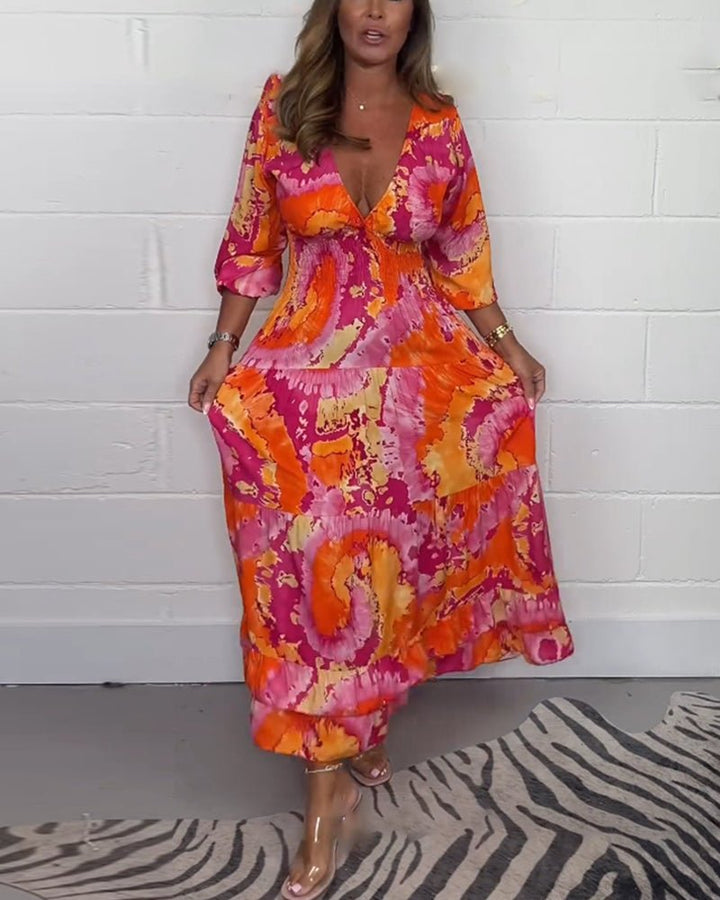 Isabel™ | Stijlvolle Printjurk met 3/4 Mouwen