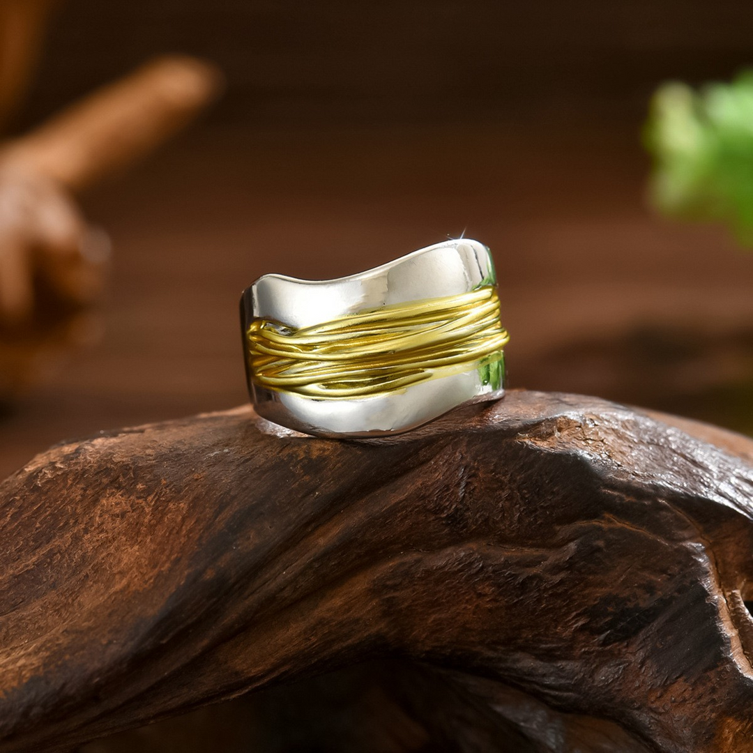 Zilveren Gouden Draden Ring